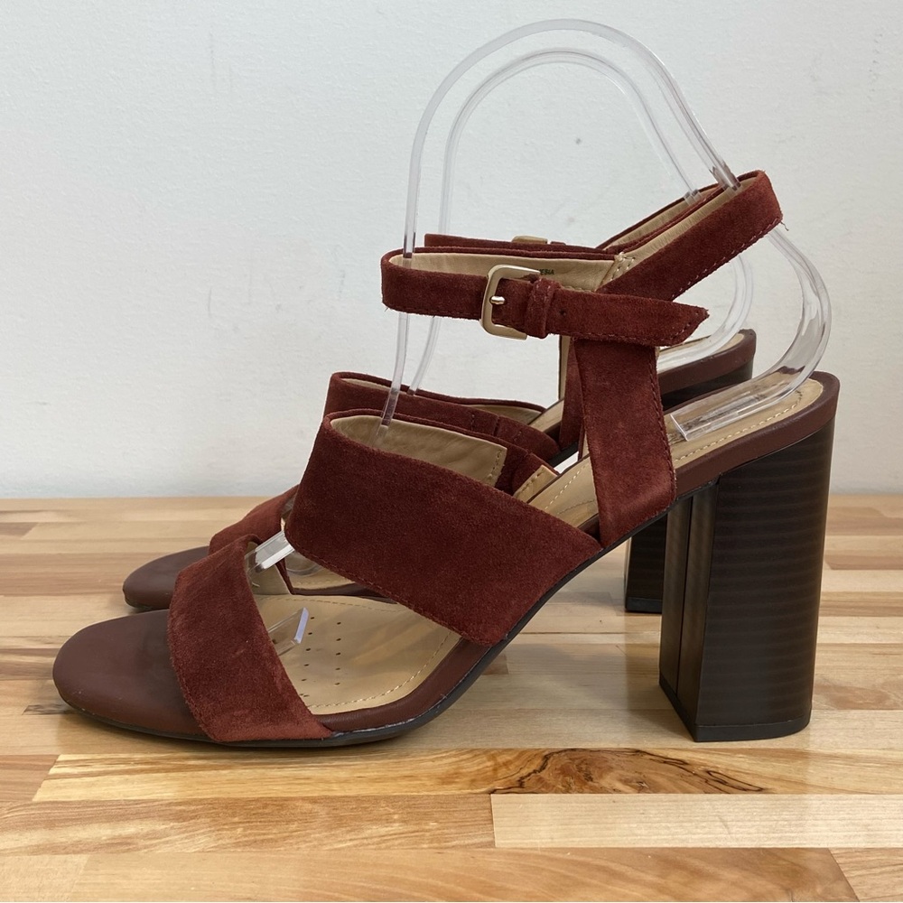Geox Respira strapped sandals chunky heels marron brown Italian suede leather 39